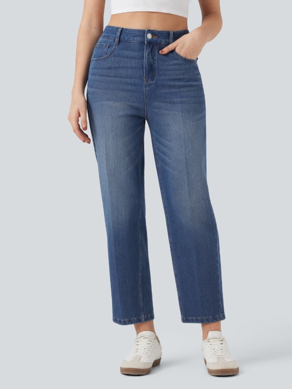 Halara Flex™ High Waisted 7/8 Straight Leg Casual Jeans with Pockets